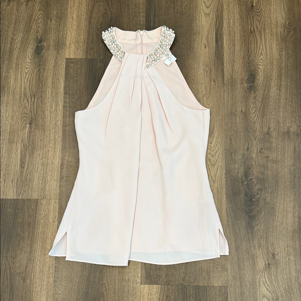 Eliza J Pink Top with Pearl and Crystal Embellishments